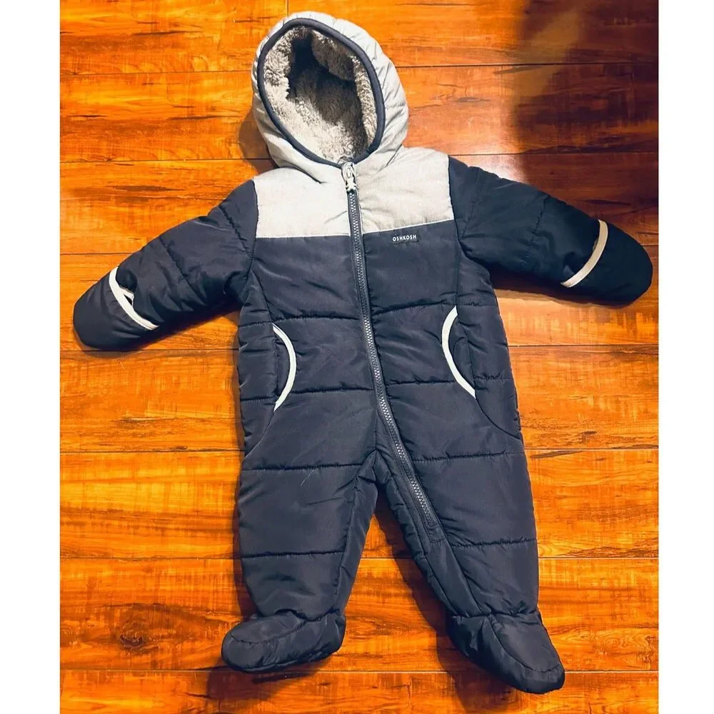 OshKosh B'Gosh Infant One-Piece Cozy Sherpa-Lined Hood Snowsuit Pram 6-9 mos.